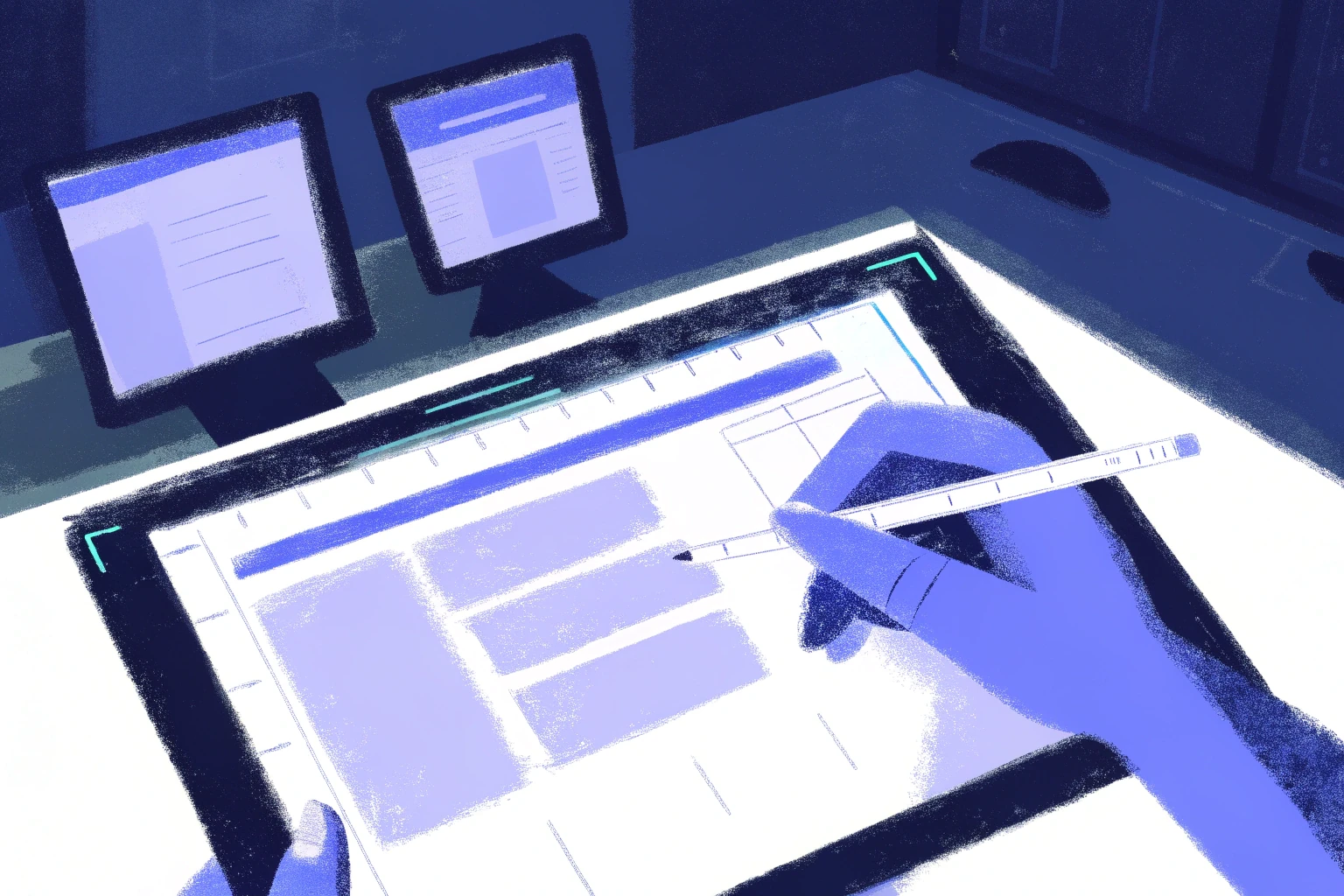 Custom website design with ruler and pencil